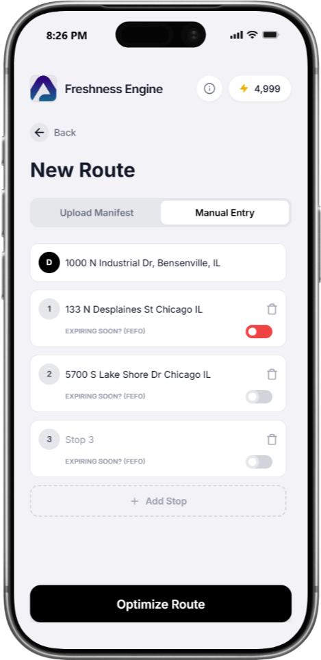 ATLAS SDP Live Demo Interface Mockup showing an optimized route